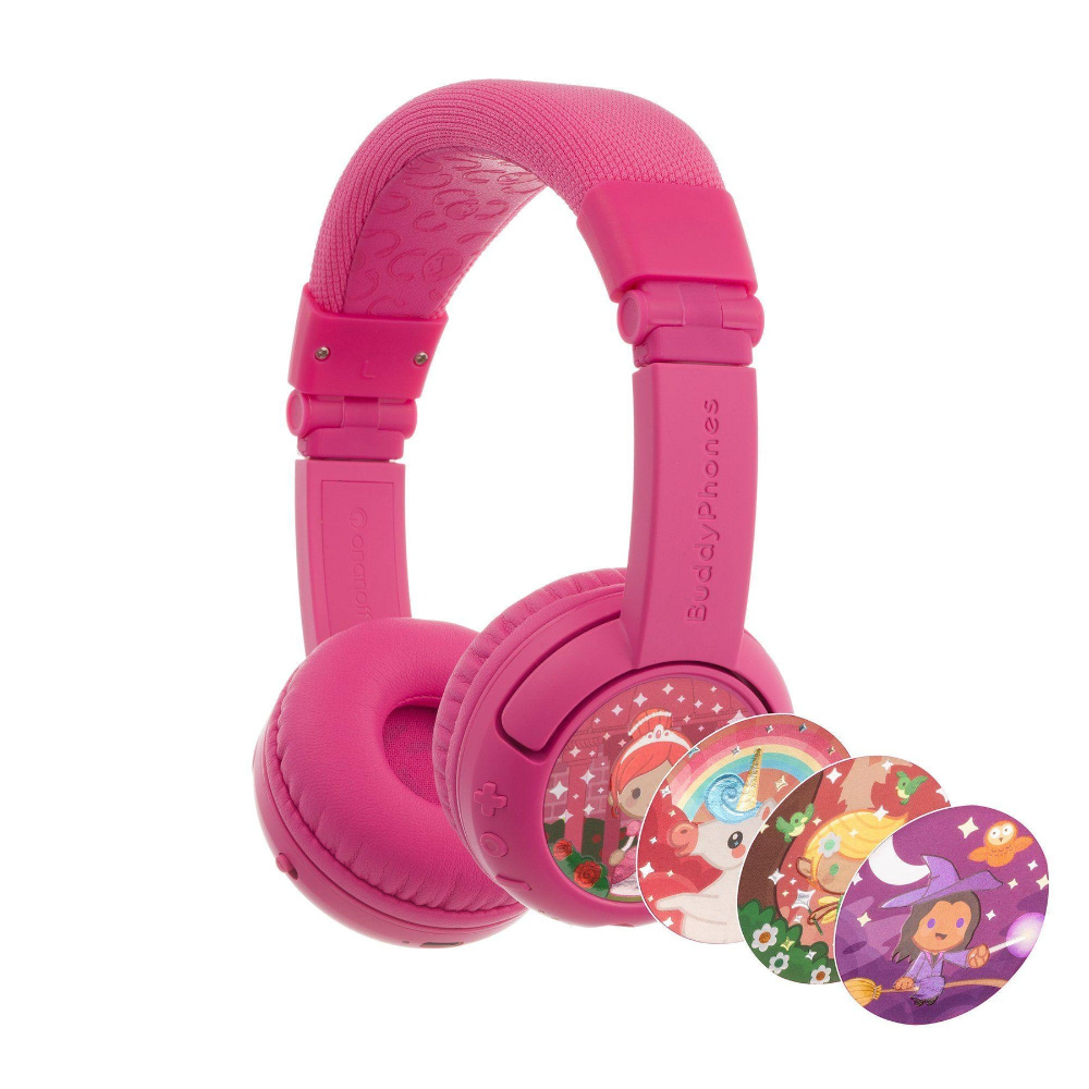 BuddyPhones Play+ þráðlaus BT krakkaheyrnartól, bleik