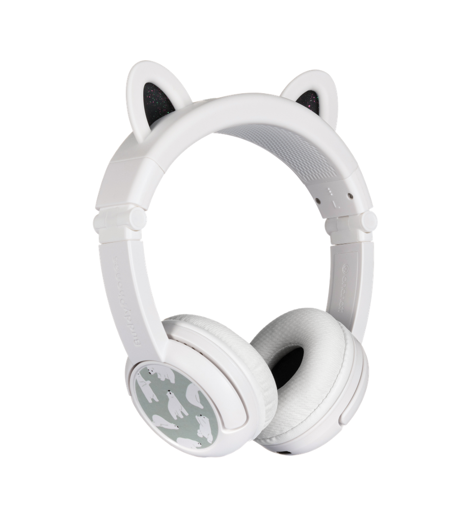 [BTBP-PLAYEARS-BEAR] BuddyPhones PlayEars+ BEAR þráðlaus BT krakkaheyrnartól, Hvít