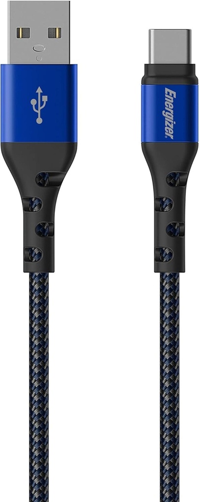 Energizer USB 2.0 A í C Metal / Nylon ofinn kapall, 2 metrar, Blár