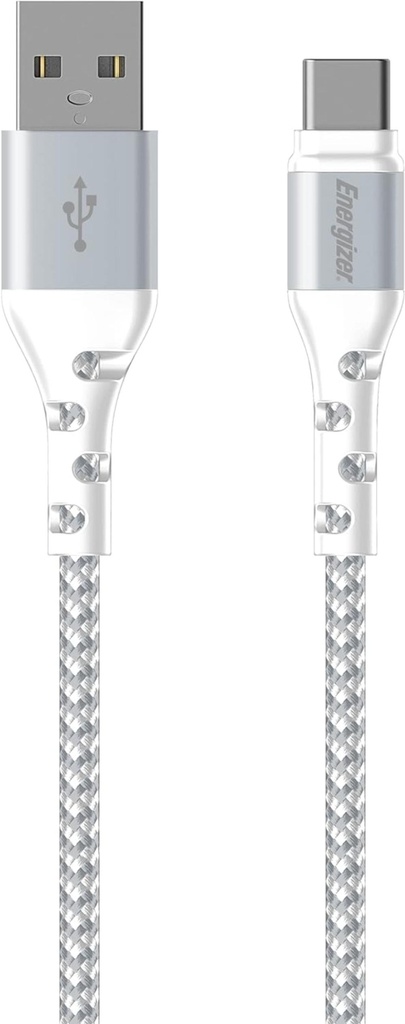 [C520CKWH] Energizer USB 2.0 A í C Metal / Nylon ofinn kapall, 2 metrar, Hvítur