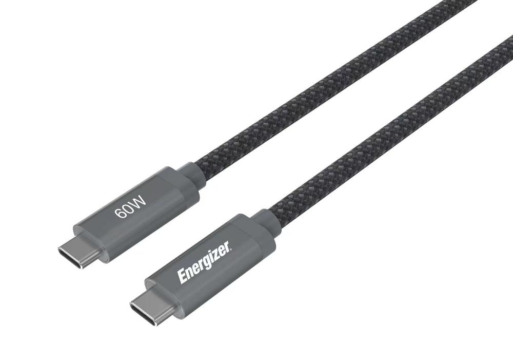 [C831CKGY] Energizer C83 Metal USB3.2 60W 10Gbps C í C ofinn kapall, 2 metrar, grár