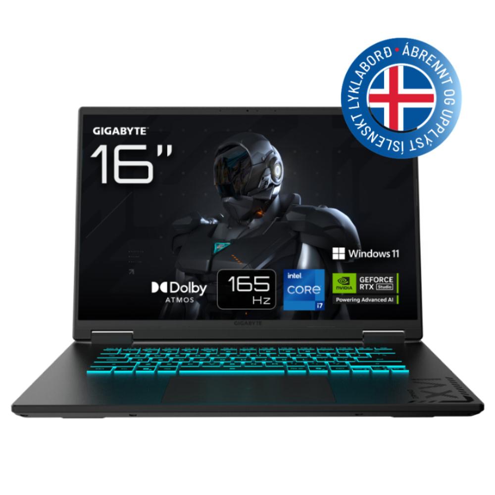 Gigabyte Gaming leikjafartölva 16" FHD+165 i7-13620H 16GB 1TB RTX5060 W11, ísl. lykl., Black Steel