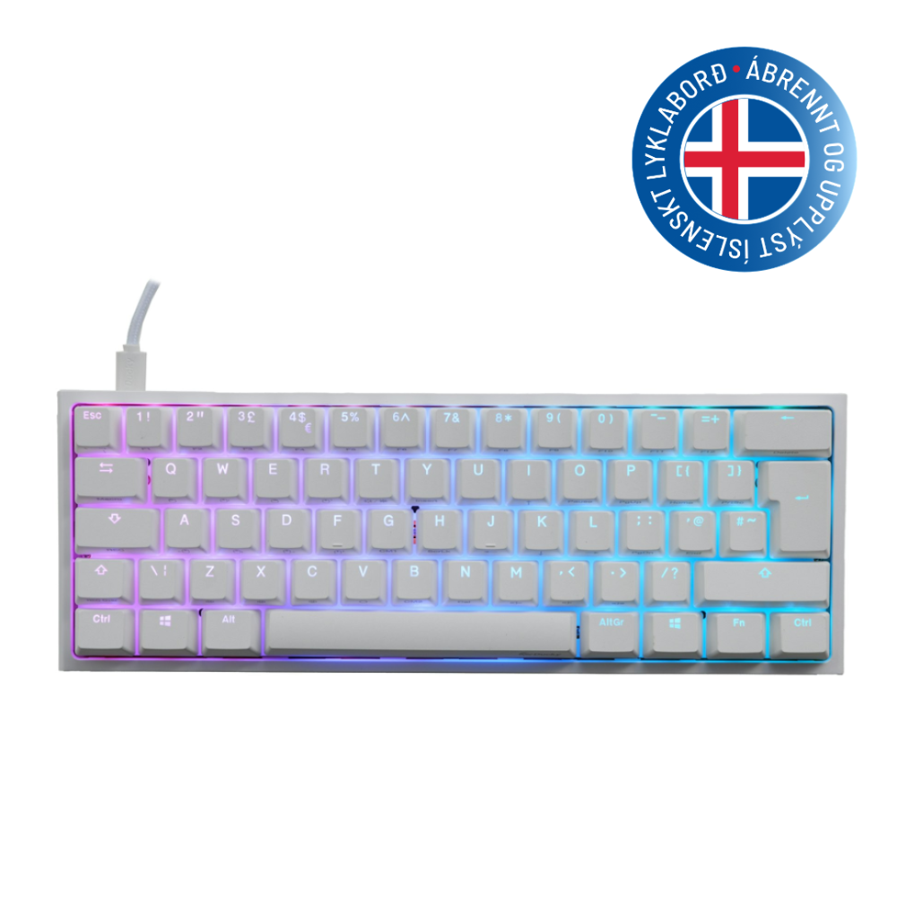 Ducky One 2 Pro Mini RGB lyklaborð, Cherry MX Blue, íslenskt, hvítt