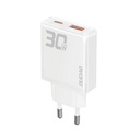 30W Dudao A30 1x USB-C, 1x USB-A GaN hleðslutæki, hvítt