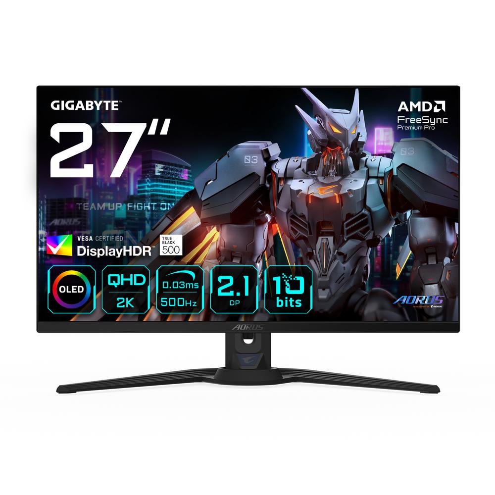 [FO27Q5P] Gigabyte Aorus FO27Q5P 27" QHD QD-OLED 500Hz KVM leikjaskjár, svartur