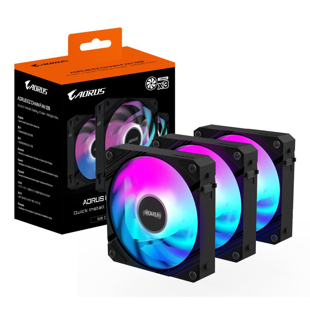 Gigabyte Aorus EZ Chain ARGB 3x 120mm kassaviftusett, svartar