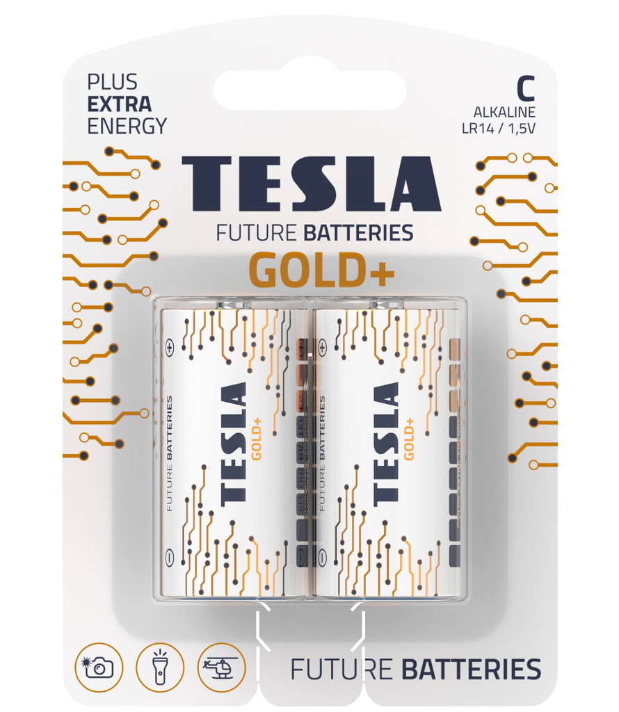 [12140222] Tesla Batteries C Gold+ hágæða rafhlöður, 2stk