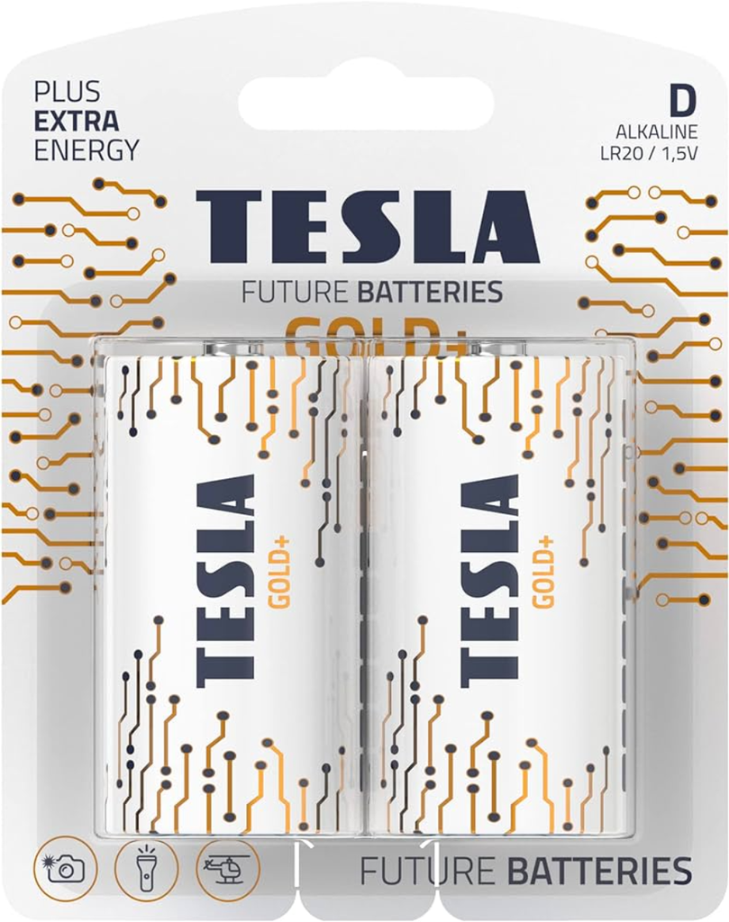 [12200222] Tesla Batteries D Gold+ hágæða rafhlöður, 2stk