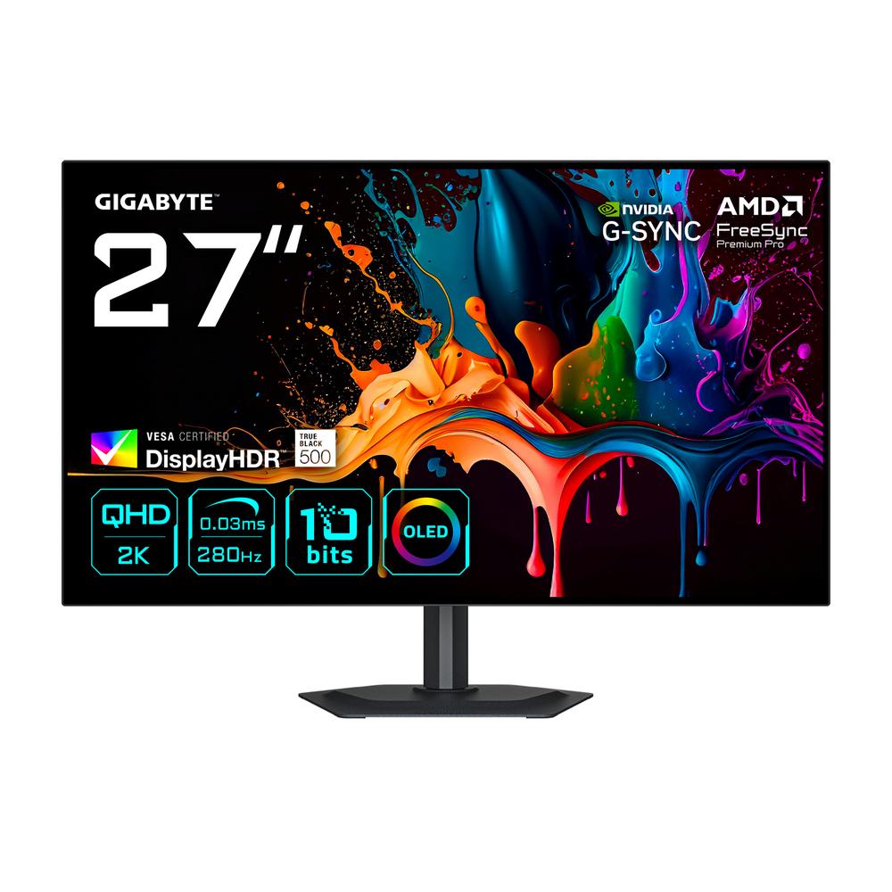 Gigabyte MO27Q28G 27" QHD QD-OLED 280Hz KVM leikjaskjár, svartur