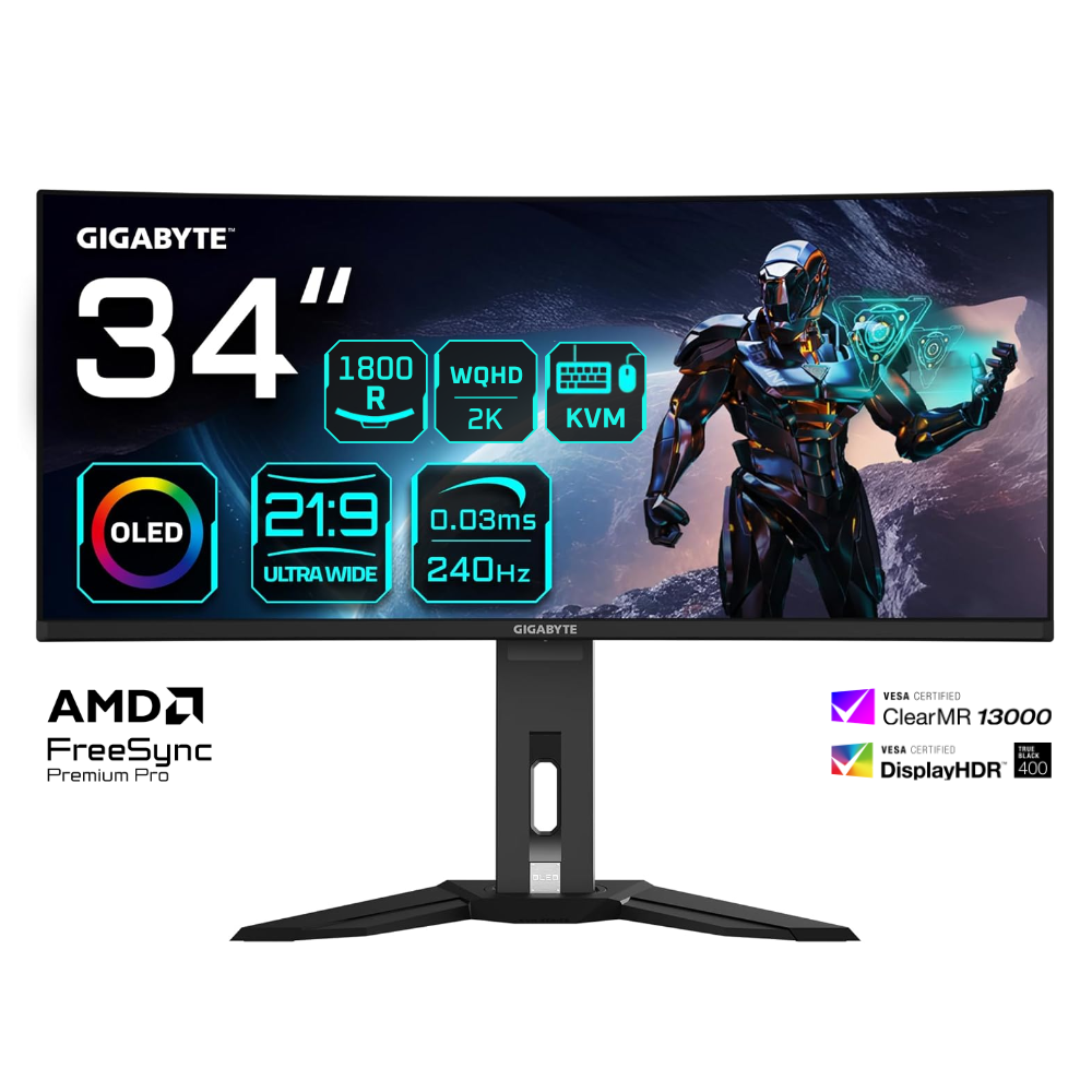 [MO34WQC2] Gigabyte MO34WQC2 34" QD-OLED UW-QHD 240Hz KVM 21:9 Curved leikjaskjár