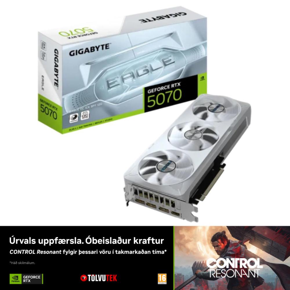 Gigabyte GeForce RTX 5070 12GB Eagle OC Ice skjákort, Hvítt
