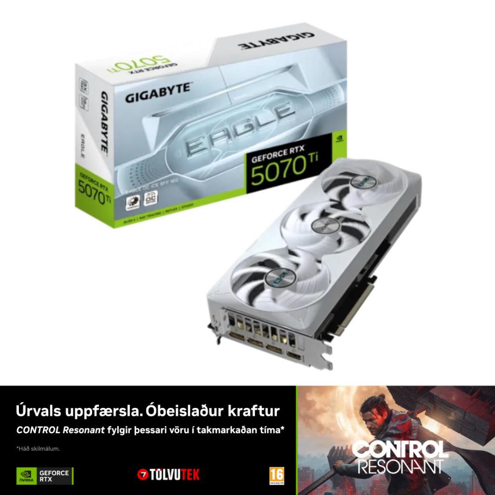 [N507TEAOCICE-16GD] Gigabyte GeForce RTX 5070 Ti 16GB Eagle OC Ice skjákort, Hvítt