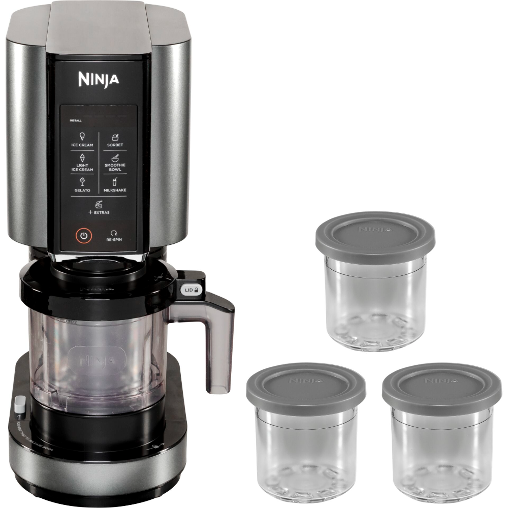 [NC300EU] Ninja CREAMi 7-in-1 NC300EU ísvél, 7 kerfi, 3x 473ml ílát, svört