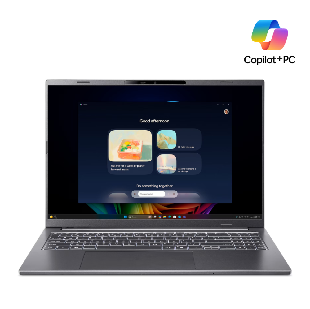 Acer Aspire 16 AI+ fartölva, 16" OLED FHD+120 Ryzen AI-7-345 16/512GB W11, nps, Stál grá