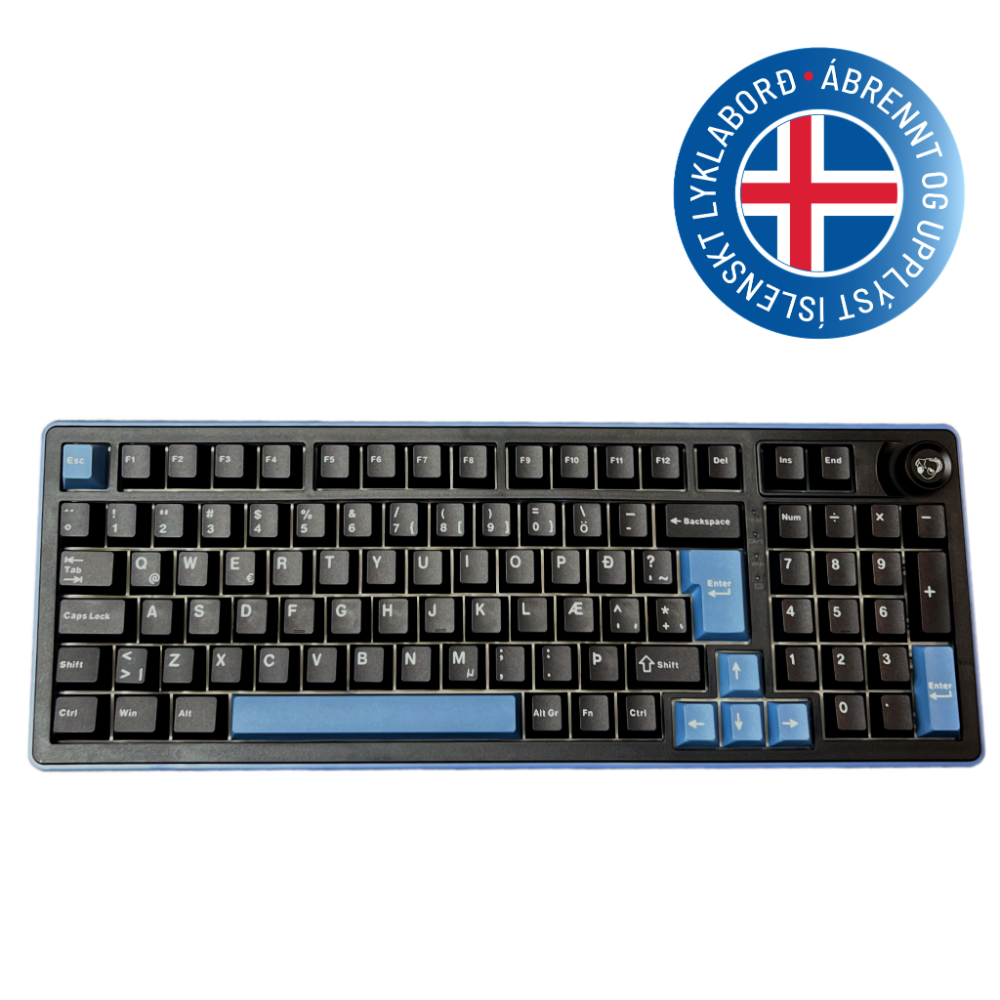 [OK-M-98-TACTILE] Ducky OK-M Full-Size RGB þráðlaust multi-device lyklaborð, KTT Baby Tactile svissar, íslenskt, svart