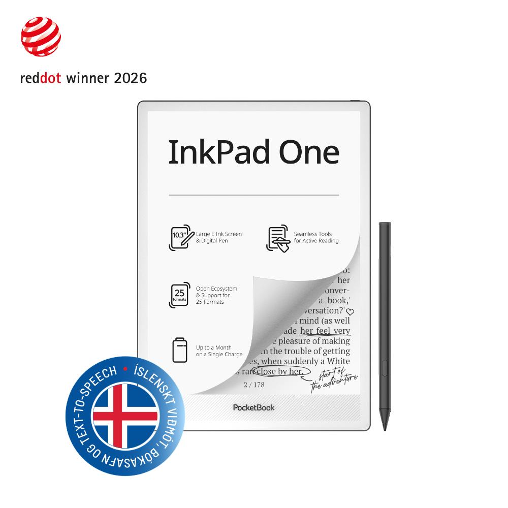 PocketBook InkPad One 10" lesbretti með íslensku viðmóti, Matte Black
