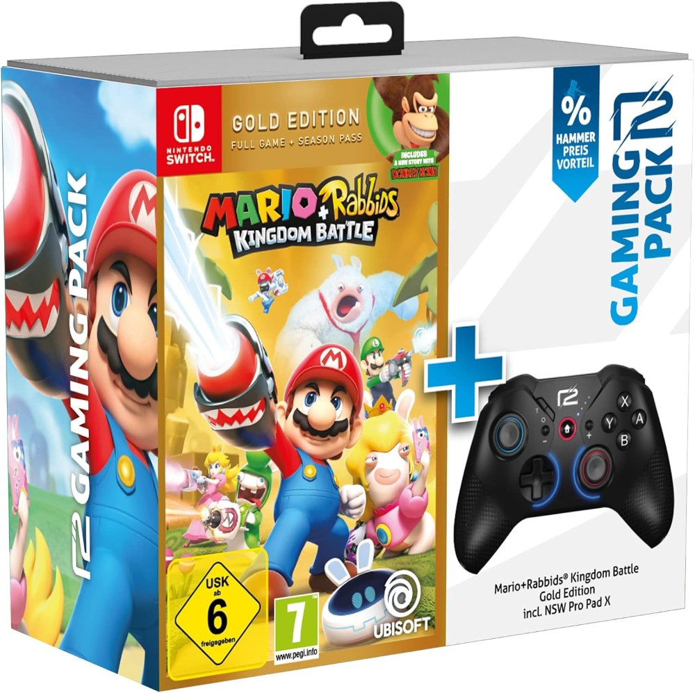 Nintendo Switch Mario+Rabbids Kindom Battle Gold Edition + Pro Pad X stýripinni, Bundle