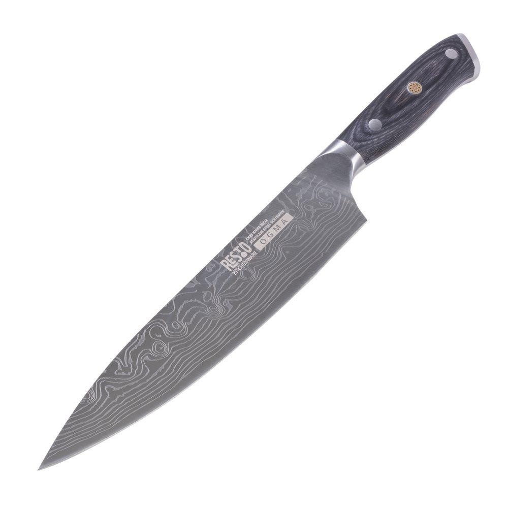 [REST-4260709012193] Resto Ogma kokkahnífur 20 cm, laserskorið ryðfrítt stál með Damascus útliti