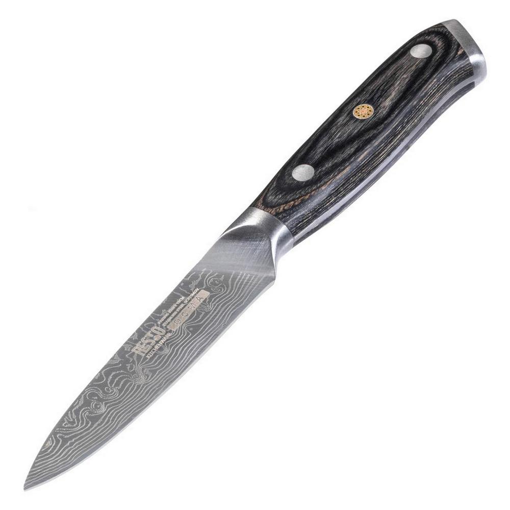 Resto Ogma skurðarhnífur 10 cm, laserskorið ryðfrítt stál með Damascus útliti