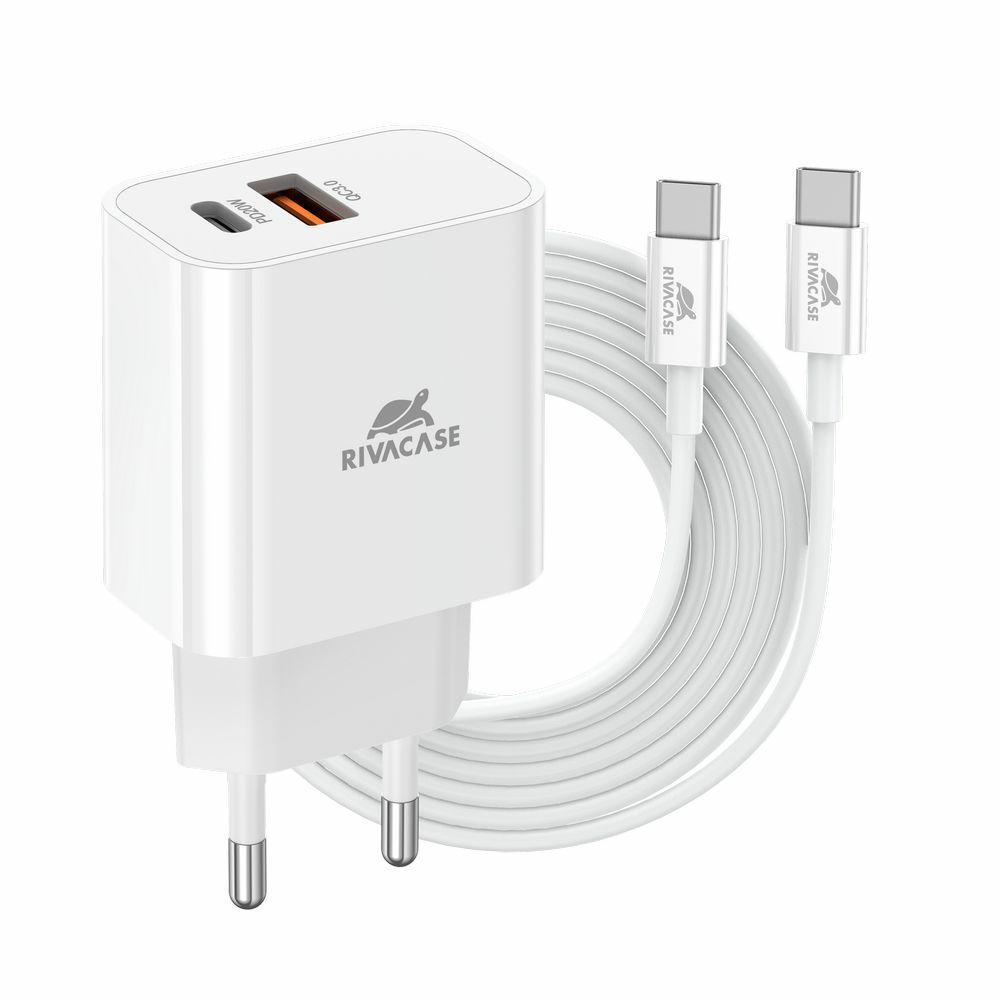 [RIV-4260709013268] 20W Rivacase PS4102 WD4 USB-C PD QC hleðslutæki, með USB-C kapli, hvítt