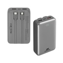 Rivacase VA2612 20000mAh ferðarafhlaða, PD 30W, með 2x innb.köplum, silfur