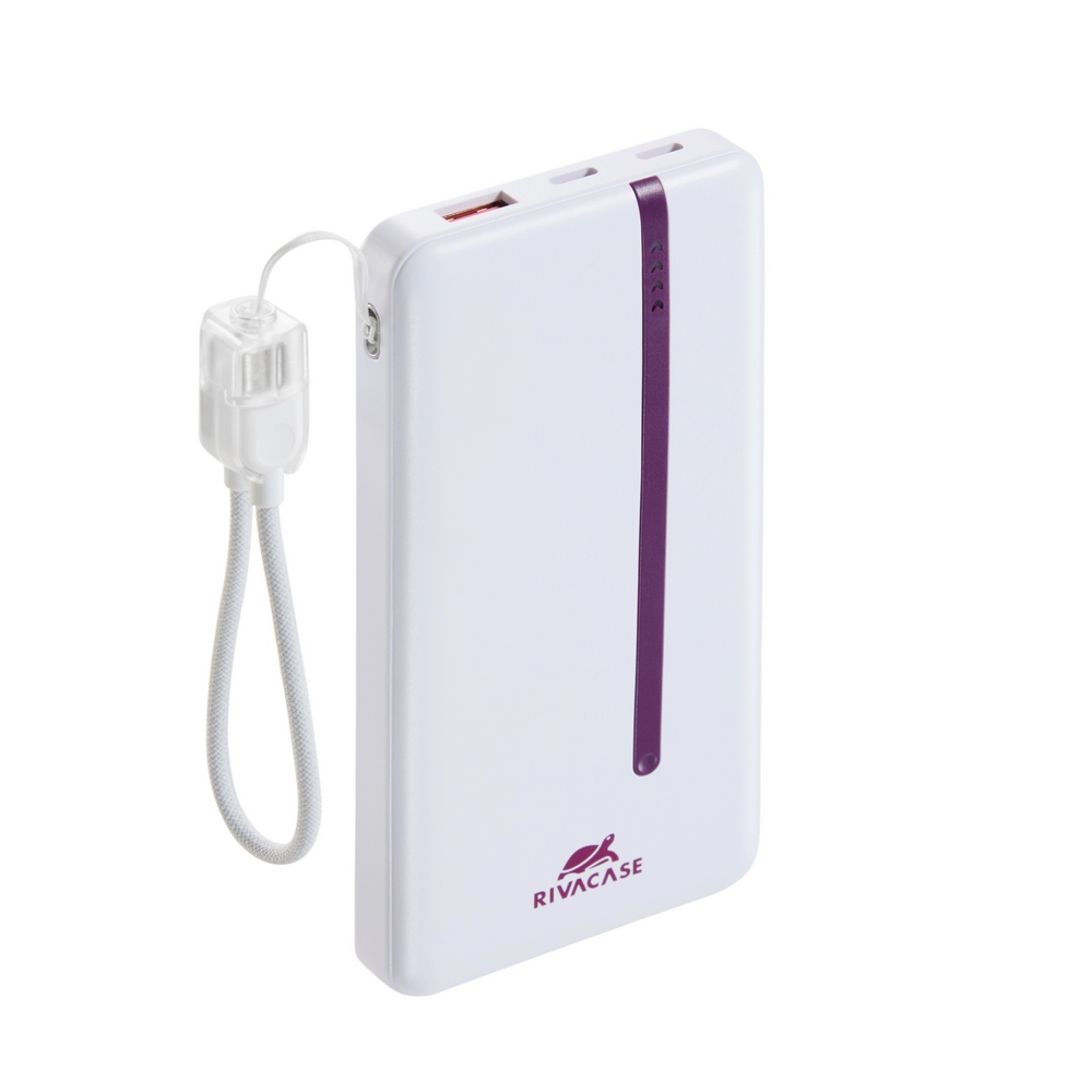 Rivacase VA2311 10000mAh ferðarafhlaða, PD 22.5W, LanYard USB-C kapall, LED, hvít
