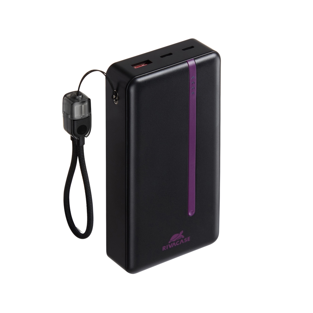 Rivacase VA2312 20000mAh ferðarafhlaða, PD 22.5W, LanYard USB-C kapall, LED, svört