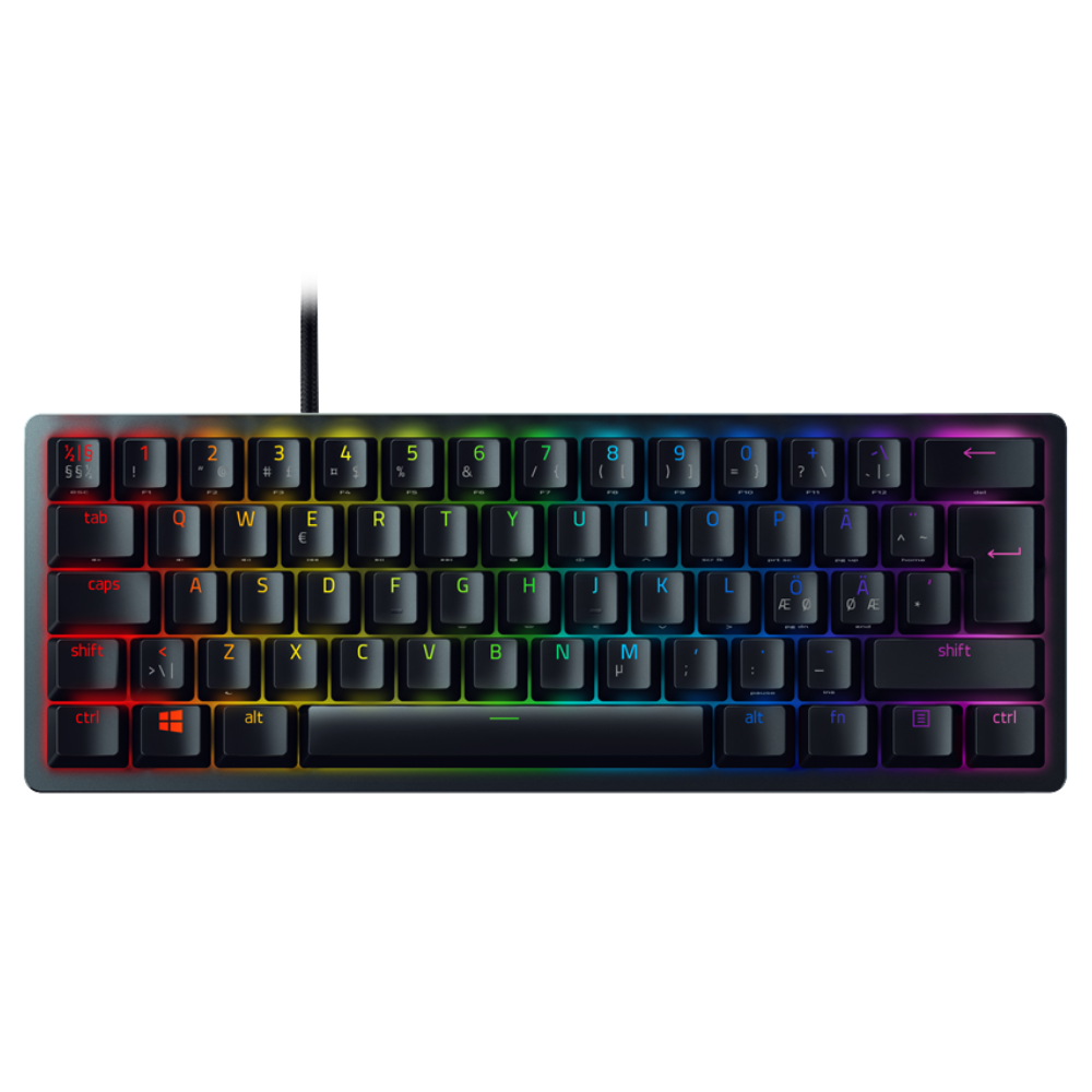 [RZ03-03390700-R3N1] Razer Huntsman Mini 60% RGB leikjalyklaborð, Fj.bláir optical svissar, Nordic, Svart