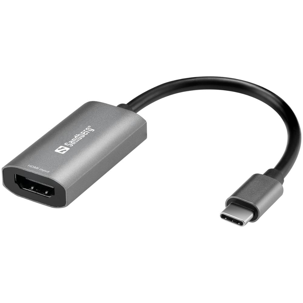 [SDG136-36] Sandberg HDMI í USB-C upptökukort breytistykki, hún/hann, silfur