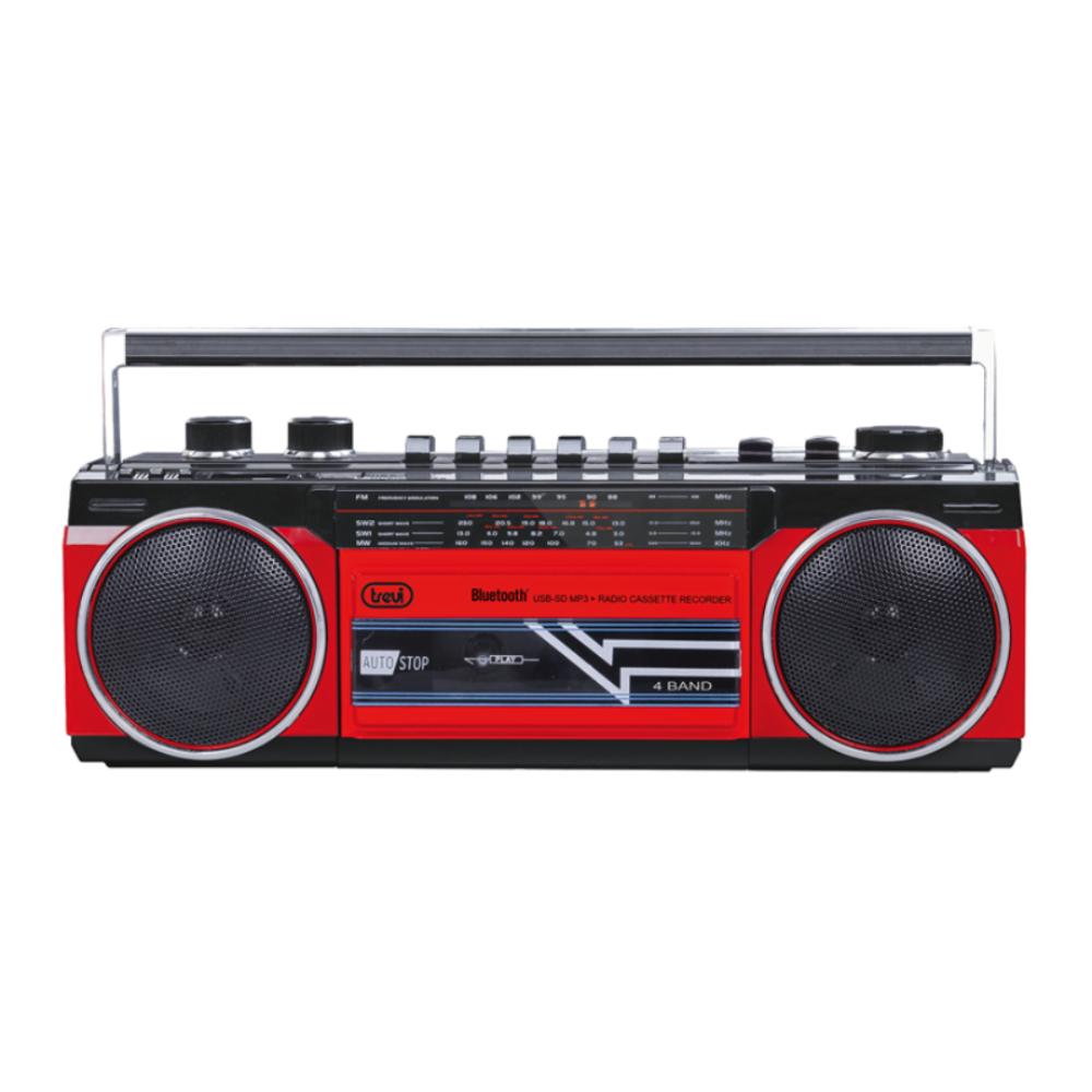 [0RR50102] Trevi RR 501 Bluetooth kasettuferðahátalari, Rauður/svartur