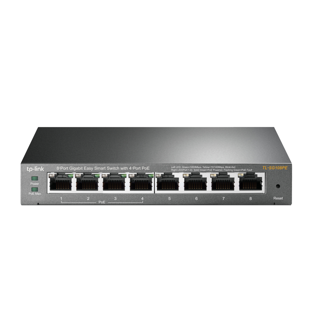 [TL-SG108PE] TP-Link 8 porta Easy Smart 10/100/1000Mbps 4xPoE+ switch TL-SG108PE, grár