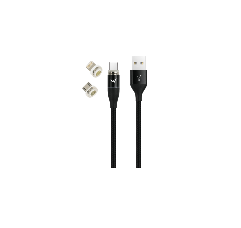 [WC330XFBK] Energizer 3-in-1 USB-A 1m kapall með segul, svartur