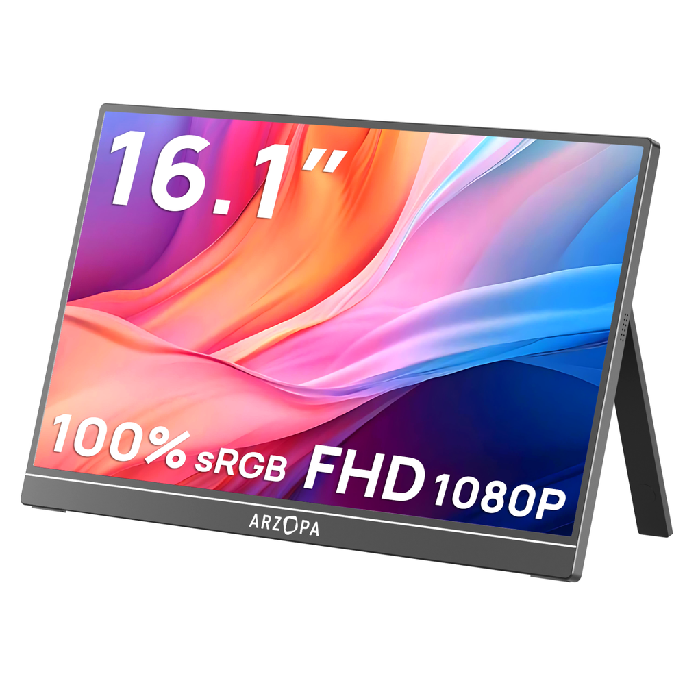 [Z1C-16.1BK] Arzopa 16" FHD IPS HDR USB-C ferðaskjár, innb. kickstand, svartur