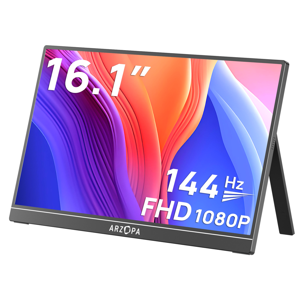 Arzopa 16" FHD IPS HDR10 144Hz USB-C ferðaskjár, innb. Kickstand, umslag, grár