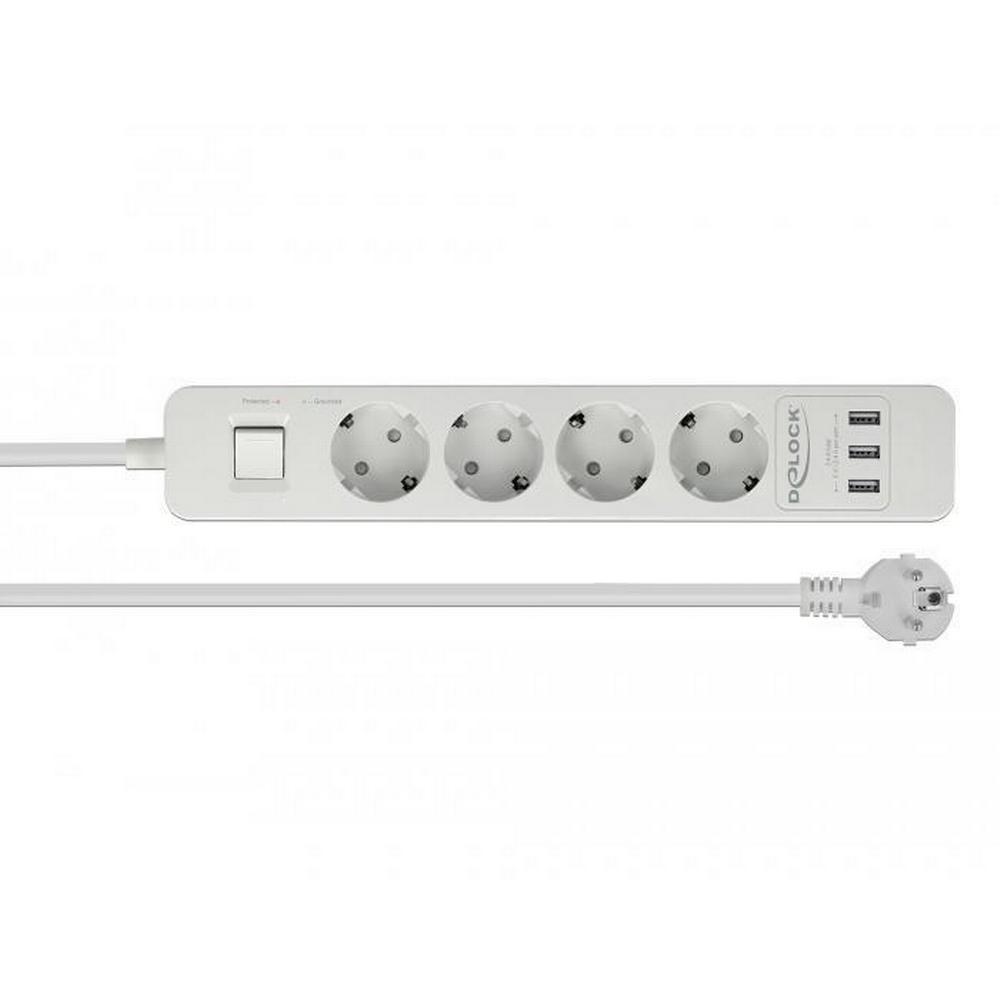 Delock Fjöltengi 4 x Schuko 230V með truflana síu og 3 x USB 1,5m