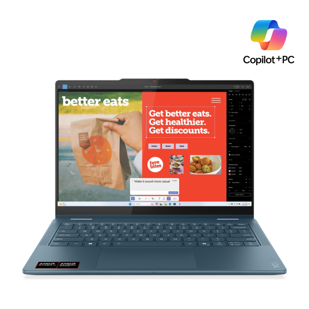 Lenovo Yoga 7 2in1 AI+ fartölva 14" OLED FHD+ Ryzen AI-I7-350 16/512GB, W11, ísl. lykl., penni, 3ár, nps, Tidal Teal