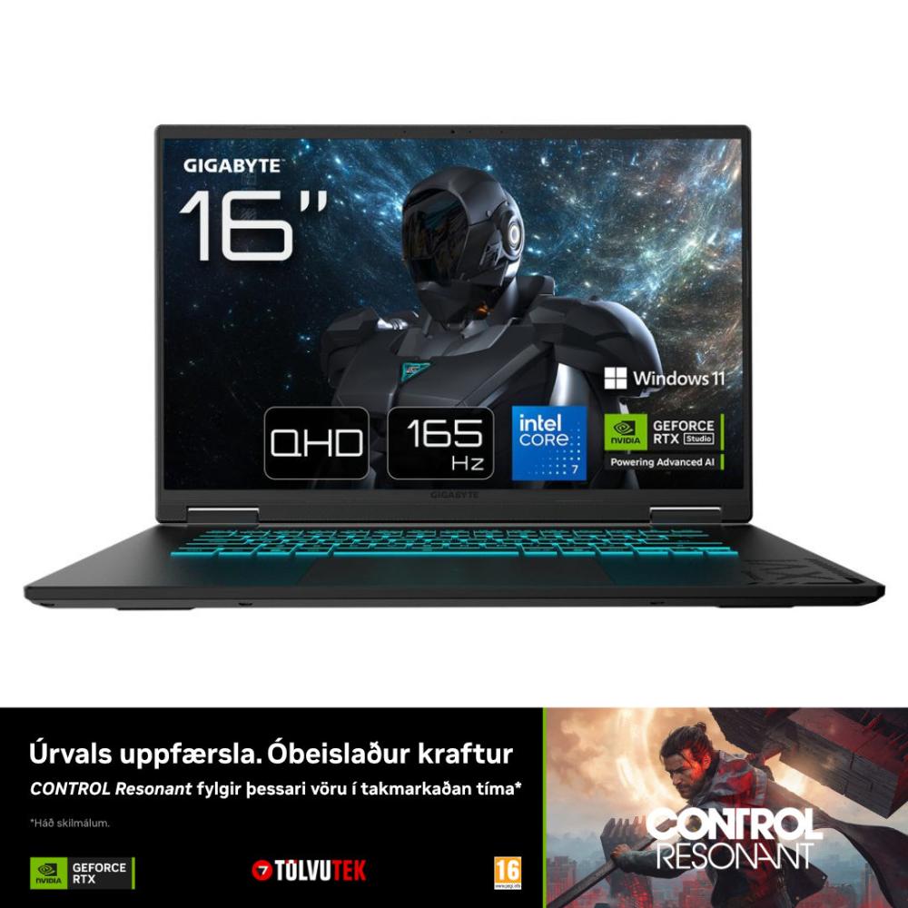 Gigabyte Gaming A16 Pro leikjafartölva 16" QHD+165 i7-240H 32GB 1TB RTX5080 W11, svört