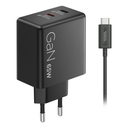 65W Lenovo 2x USB-C GaN hleðslutæki með USB-C kapli, svartur