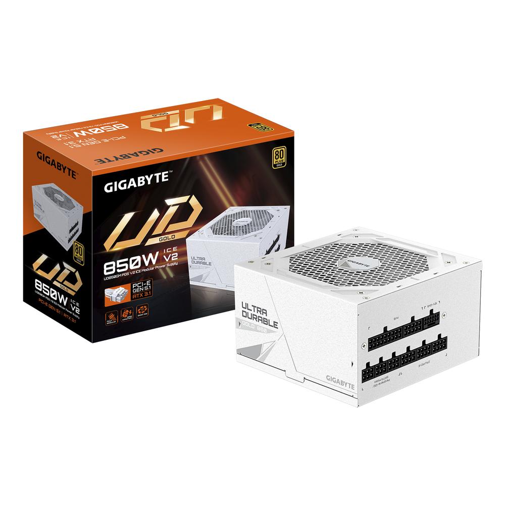 [GP-UD850GM-PG5-ICE] Gigabyte Ultra Durable Gold 850W ATX 3.1 aflgjafi, 5 ára ábyrgð - Hvítur